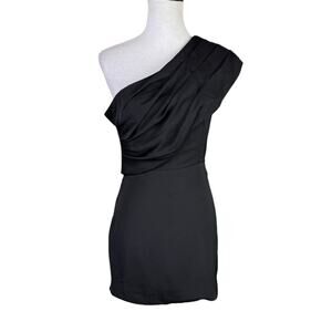 Do + Be Boutique Black One Shoulder Ruched Cocktail Party Mini Dress